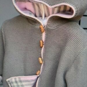 Cozy Gray Knit Kids Jacket with Pink Accents